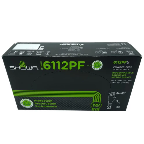 [SP-SH-NG-BLK-SML-R2] Showa Nitrile Gloves Biodegradable Powder Free - Small (x100)